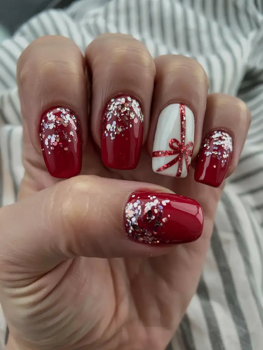 Red Christmas Nails 2025 Gift-Wrapped Glamour