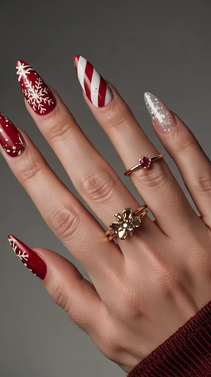 Red Christmas Nails 2025 Sweet Candy Cane Spark