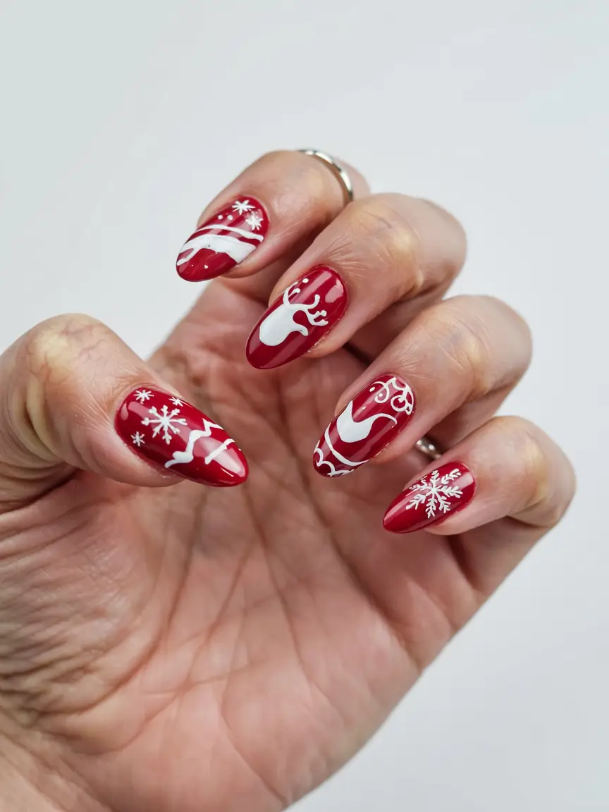 Red Christmas Nails 2025 Reindeer Chic