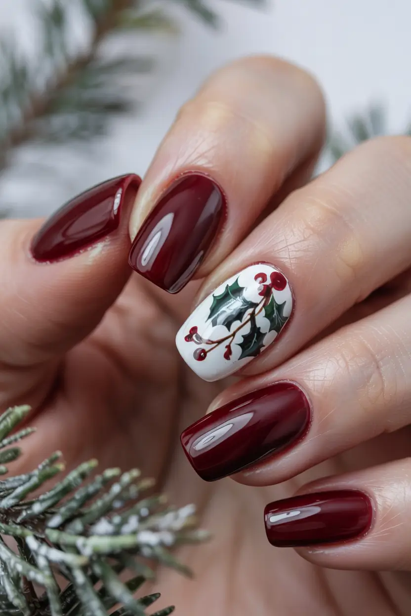 Red Christmas Nails 2025 Holly Berry Charm