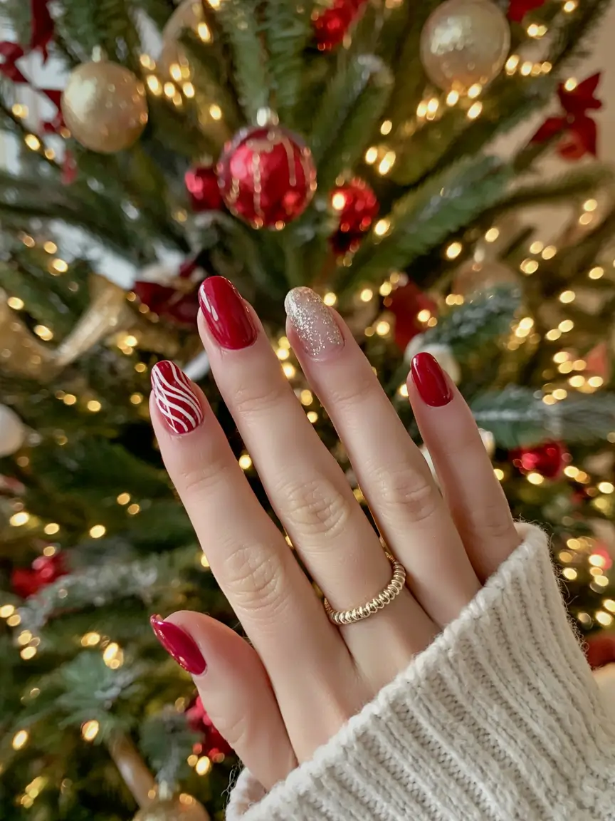 Red Christmas Nails 2025 Golden Frost Glow