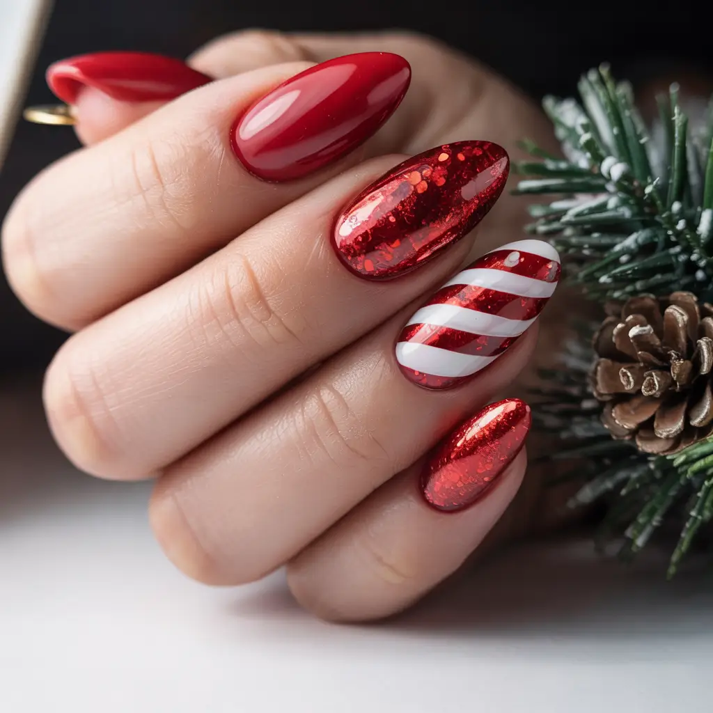 Red Christmas Nails 2025 Candy Cane Crush