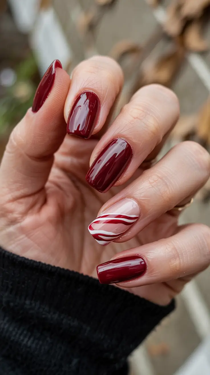red winter nails ideas 2025 2026 Red Ribbon Swirl