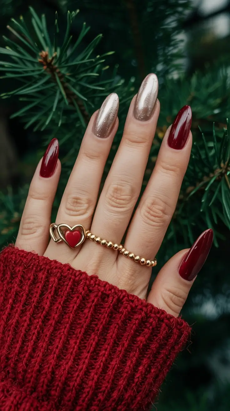 red winter nails ideas 2025 2026 Gilded Garnet Glow
