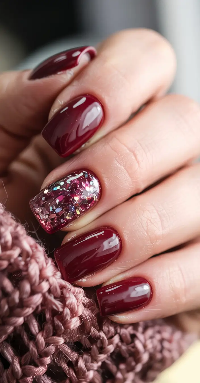 red winter nails ideas 2025 2026 Plum Frost Spark
