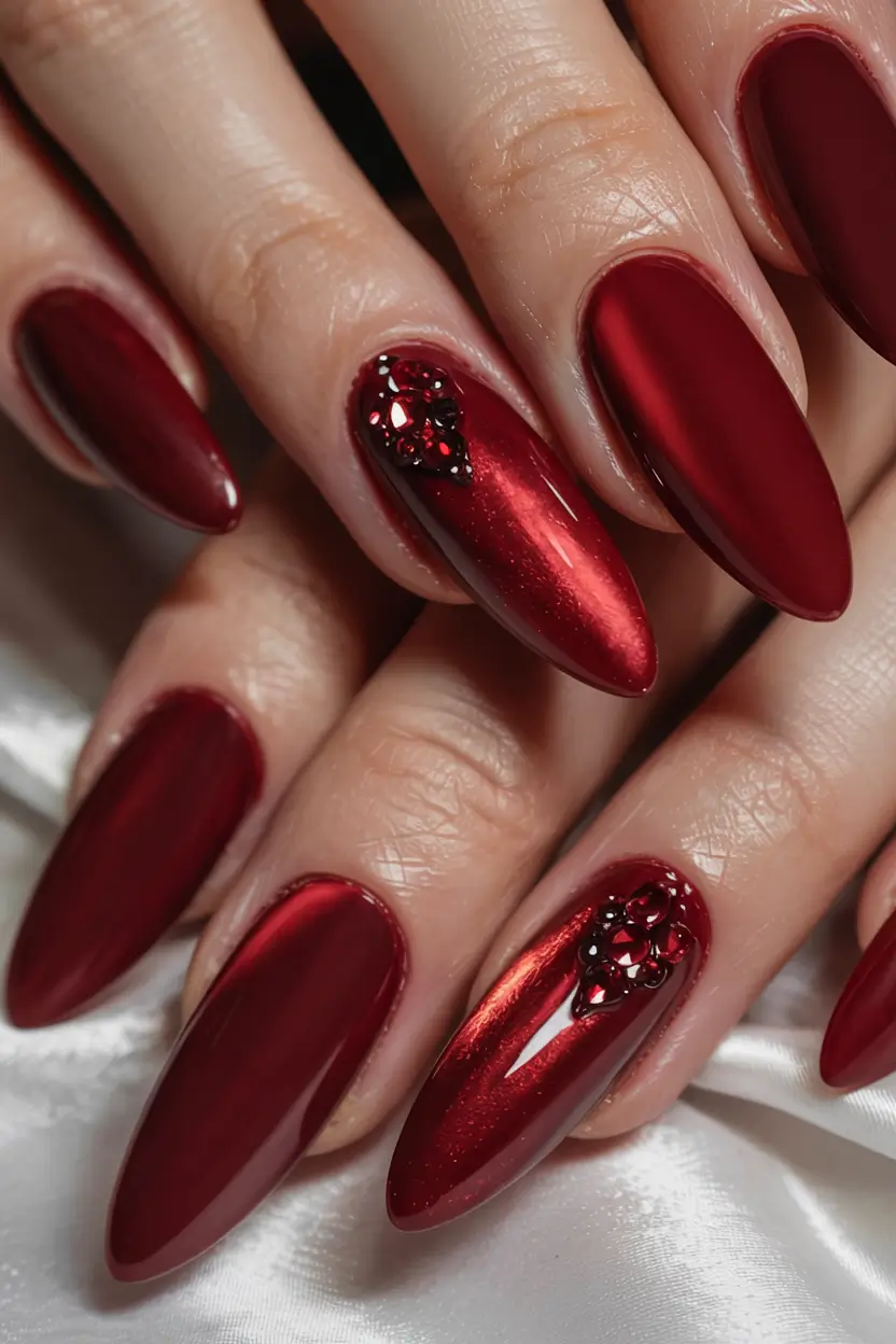 red winter nails ideas 2025 2026 Ruby Luxe Cat-Eye