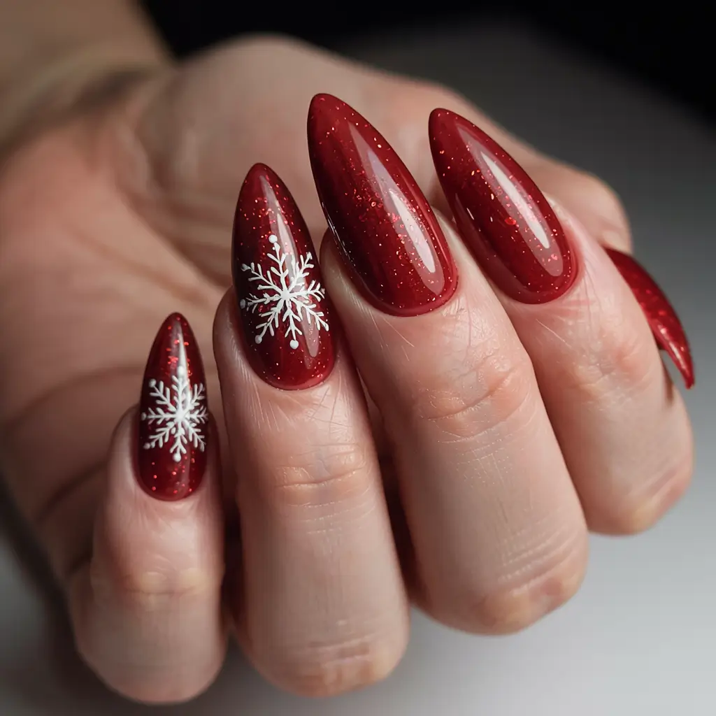 red winter nails ideas 2025 2026 Snowfall Illusion