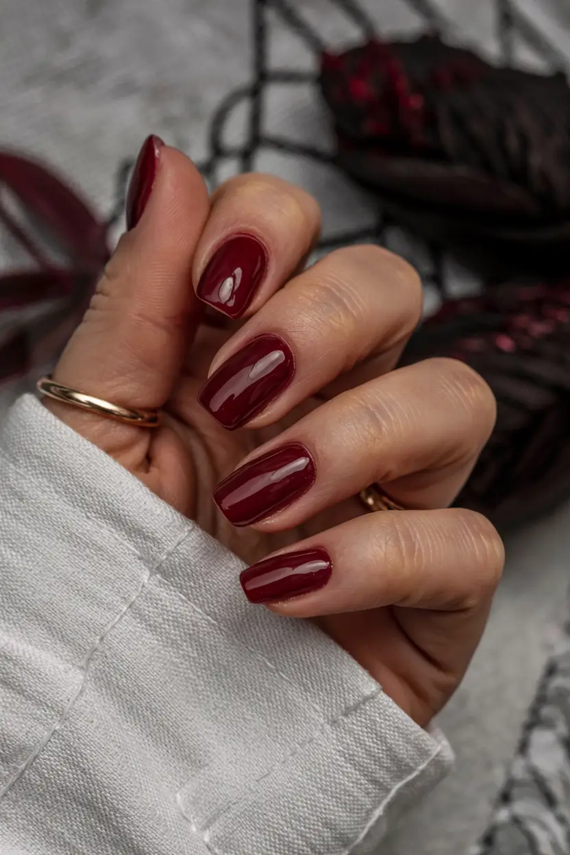 red winter nails ideas 2025 2026 Classic Merlot Elegance