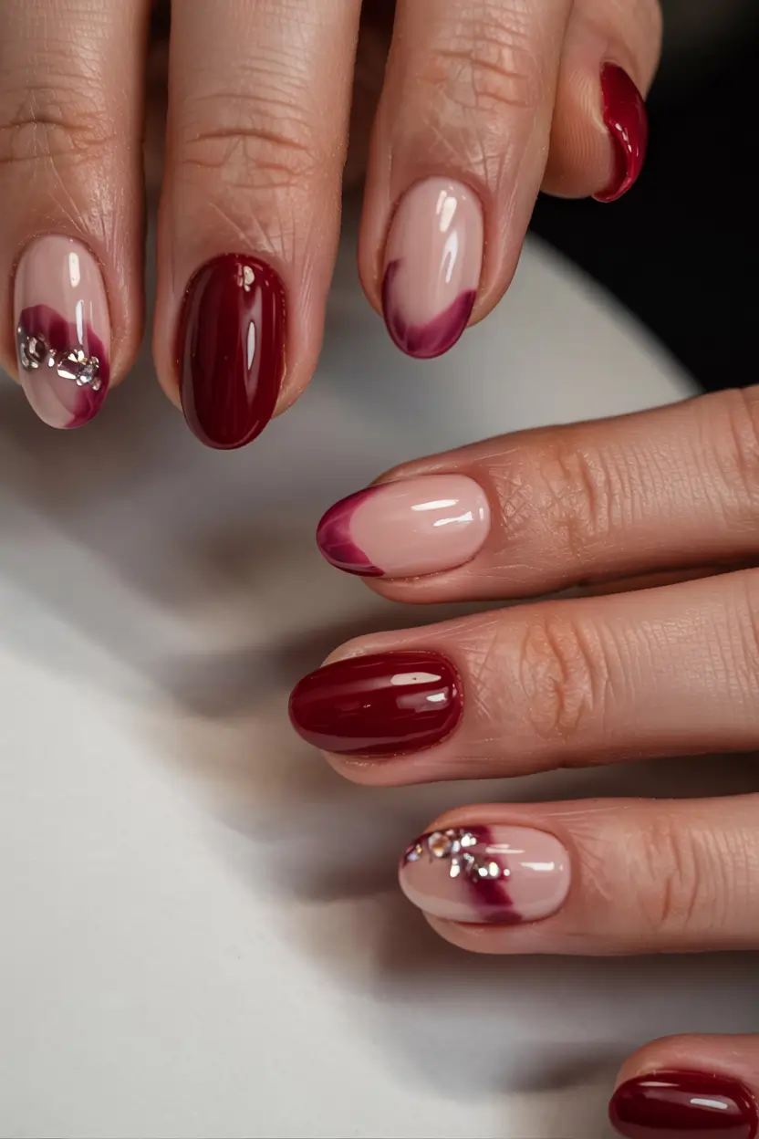 red winter nails ideas 2025 2026 Winter Wine French Fade