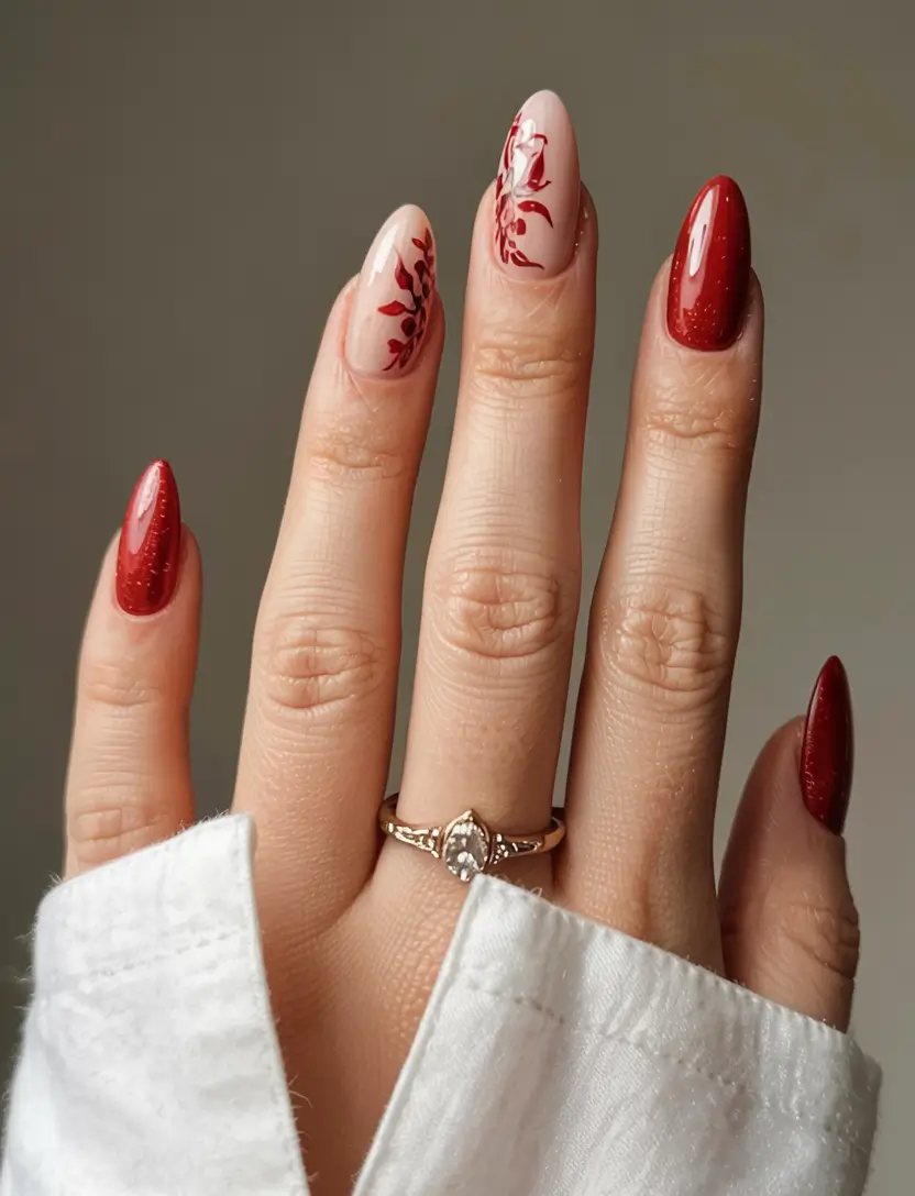 red winter nails ideas 2025 2026 Berry Botanical Art