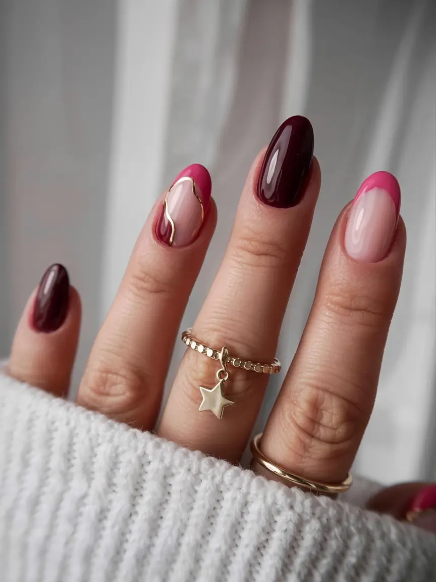 red winter nails ideas 2025 2026 Cranberry French Fusion