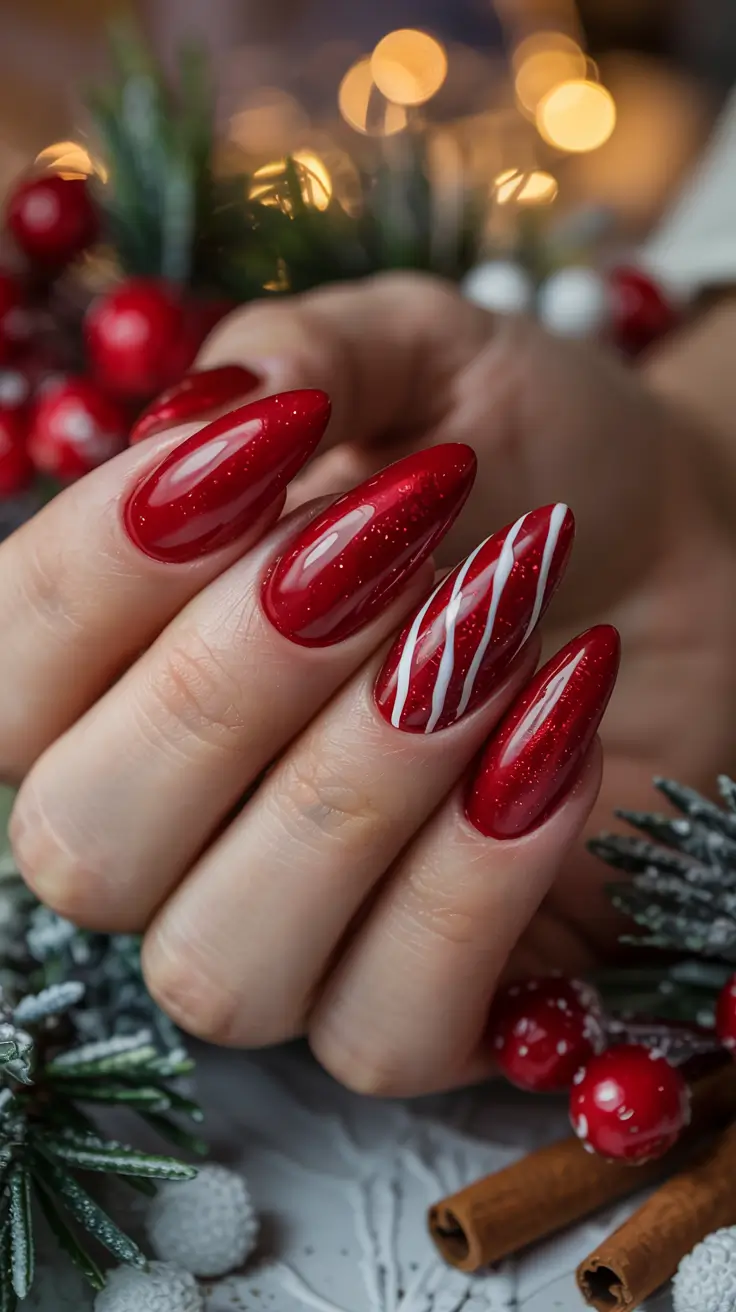 red winter nails ideas 2025 2026 Candy Cane Dreams