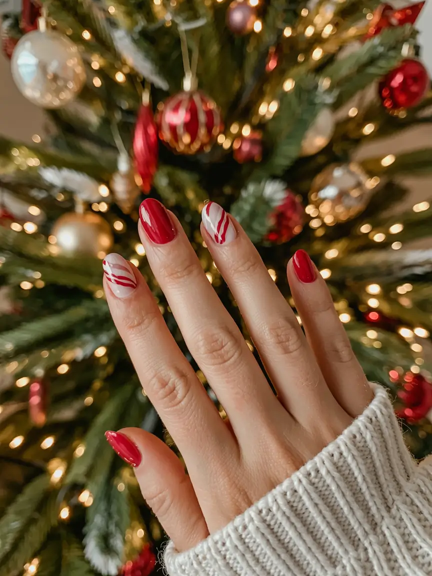 red winter nails ideas 2025 2026 Peppermint Swirl