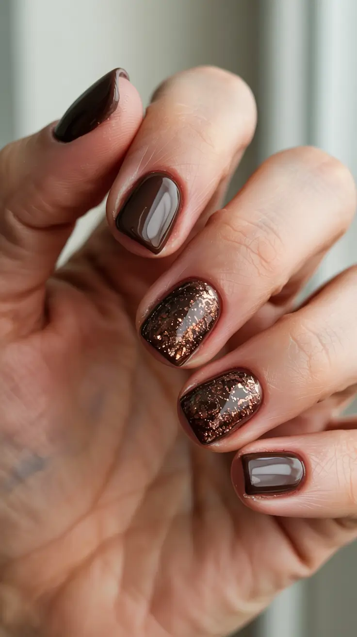 short winter gel nails design and color ideas 2025 2026 Copper Cocoa Spark