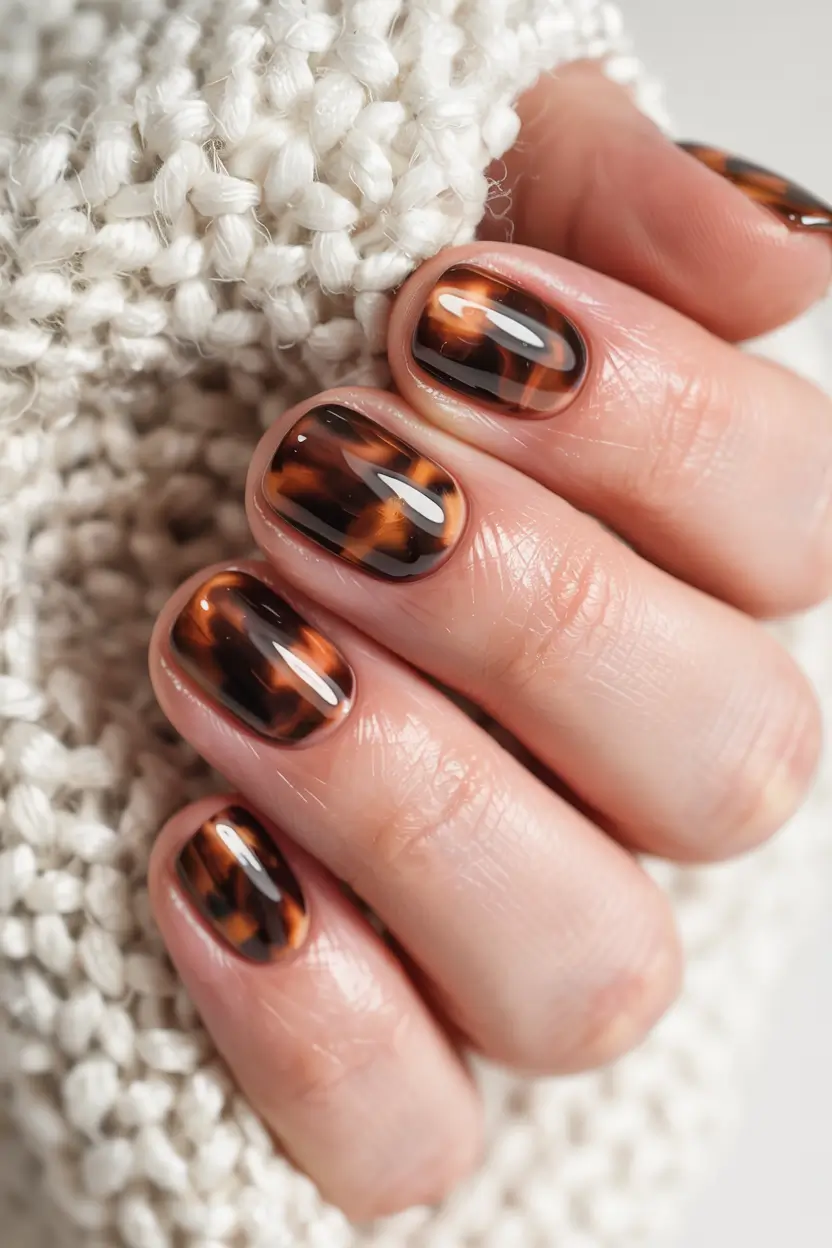 short winter gel nails design and color ideas 2025 2026 Tortoiseshell Warmth