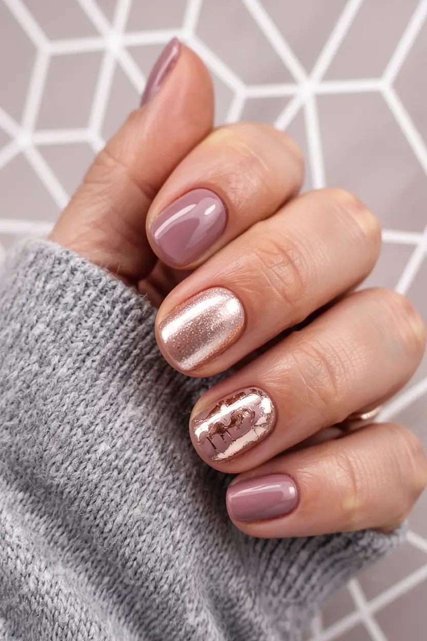 short winter gel nails design and color ideas 2025 2026 Rose Gold Whisper