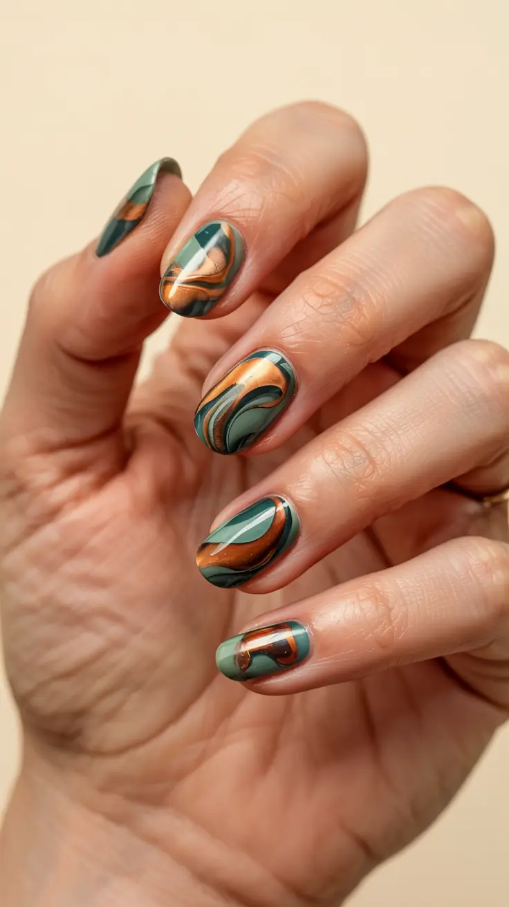 short winter gel nails design and color ideas 2025 2026 Caramel Swirl Dream