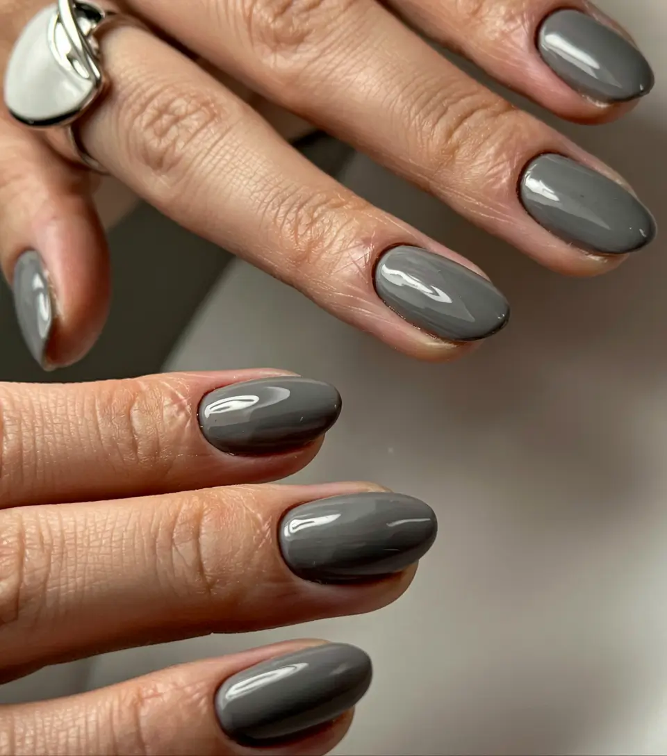 short winter gel nails design and color ideas 2025 2026 Urban Gray Sophistication