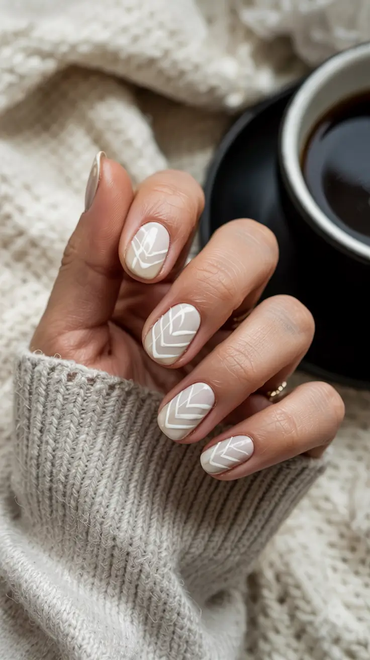 short winter gel nails design and color ideas 2025 2026 Warm Knit Geometry