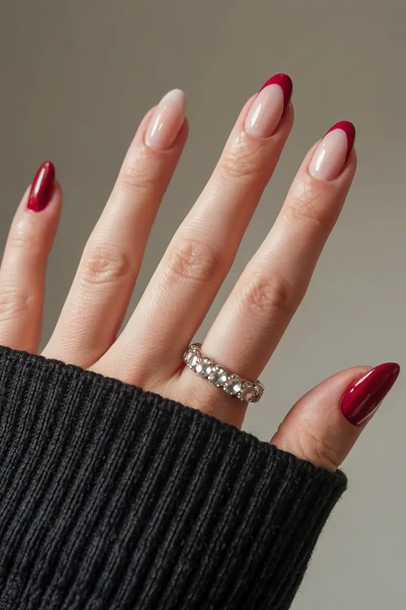short winter gel nails design and color ideas 2025 2026 Crimson French Affair