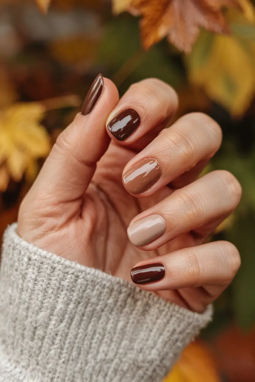 short winter gel nails design and color ideas 2025 2026 Espresso Ombre Harmony