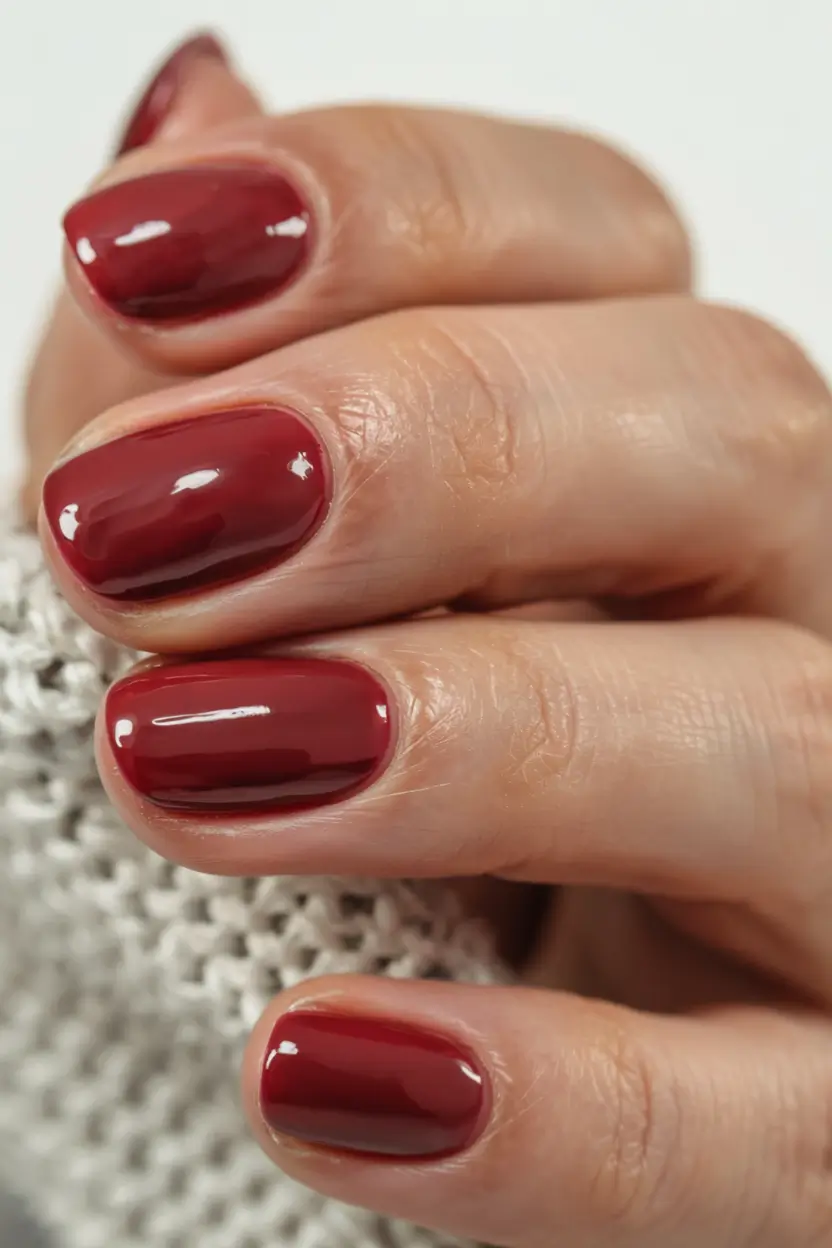 short winter gel nails design and color ideas 2025 2026 Cranberry Velvet