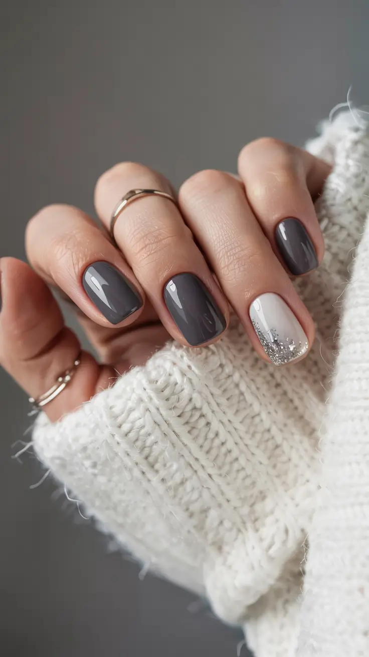 short winter gel nails design and color ideas 2025 2026 Frosted Contrast
