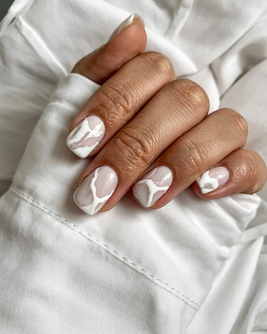 short winter gel nails design and color ideas 2025 2026 Marble Frost Elegance