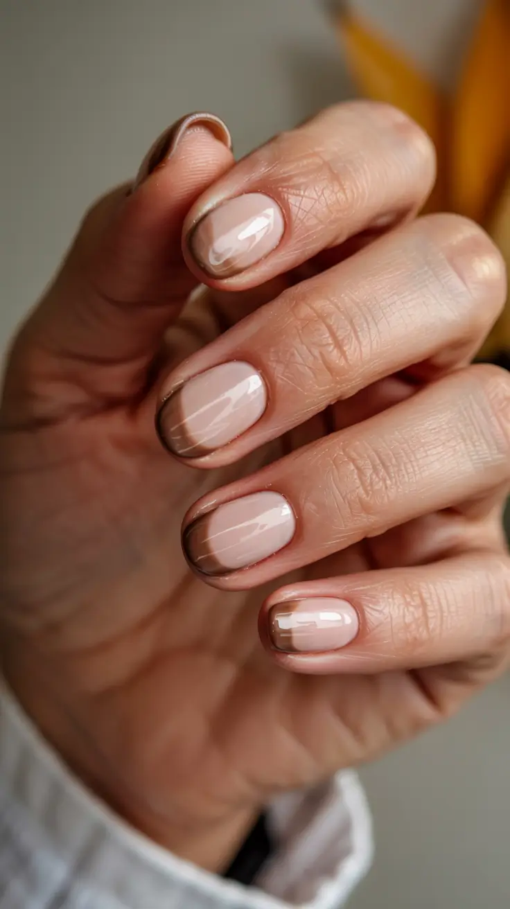 short winter gel nails design and color ideas 2025 2026 Smoky Bronze French