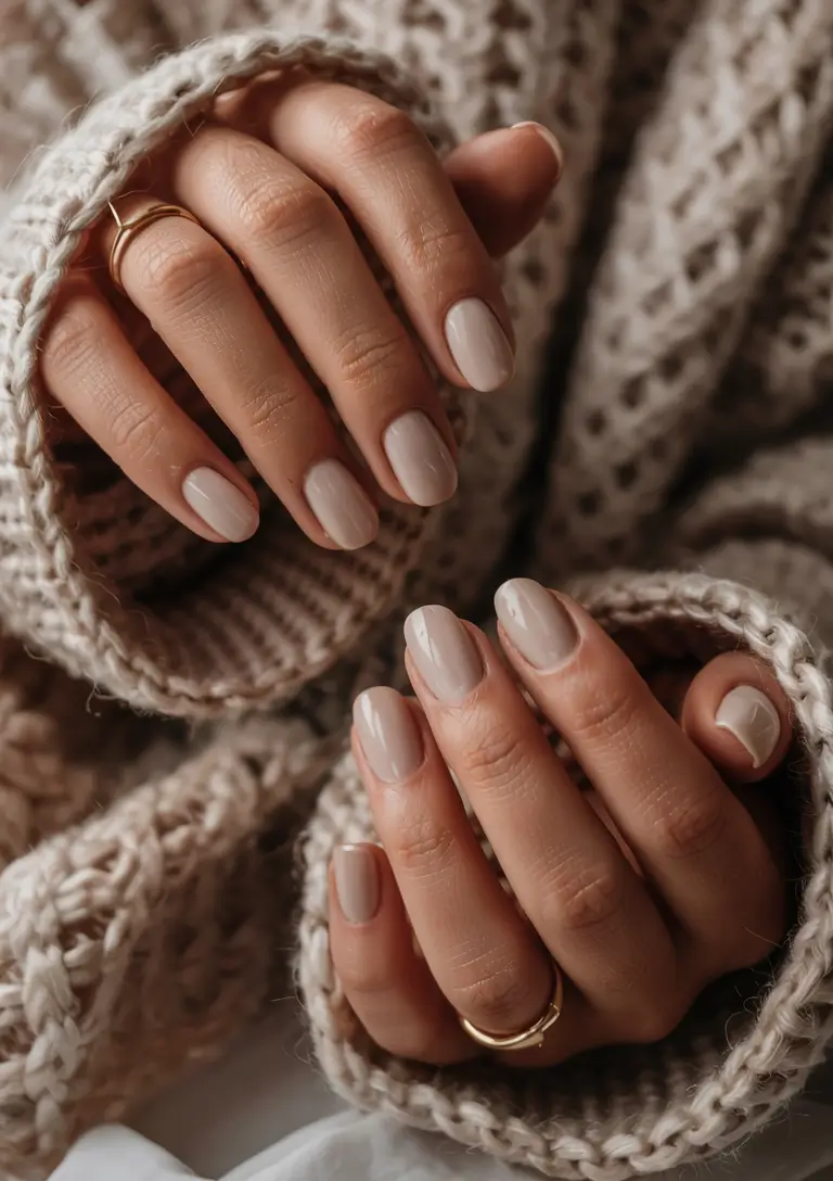 short winter gel nails design and color ideas 2025 2026 Cashmere Cream Minimalism
