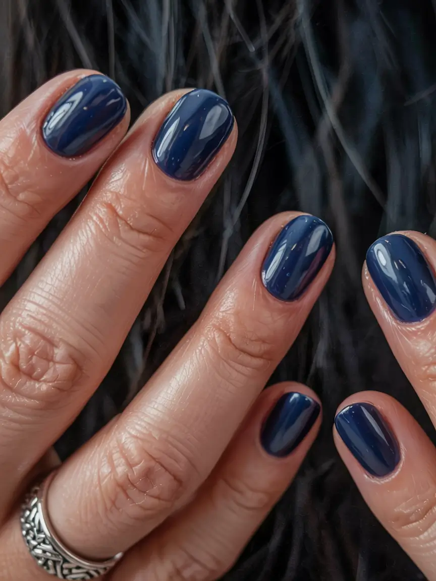 short winter gel nails design and color ideas 2025 2026 Midnight Indigo
