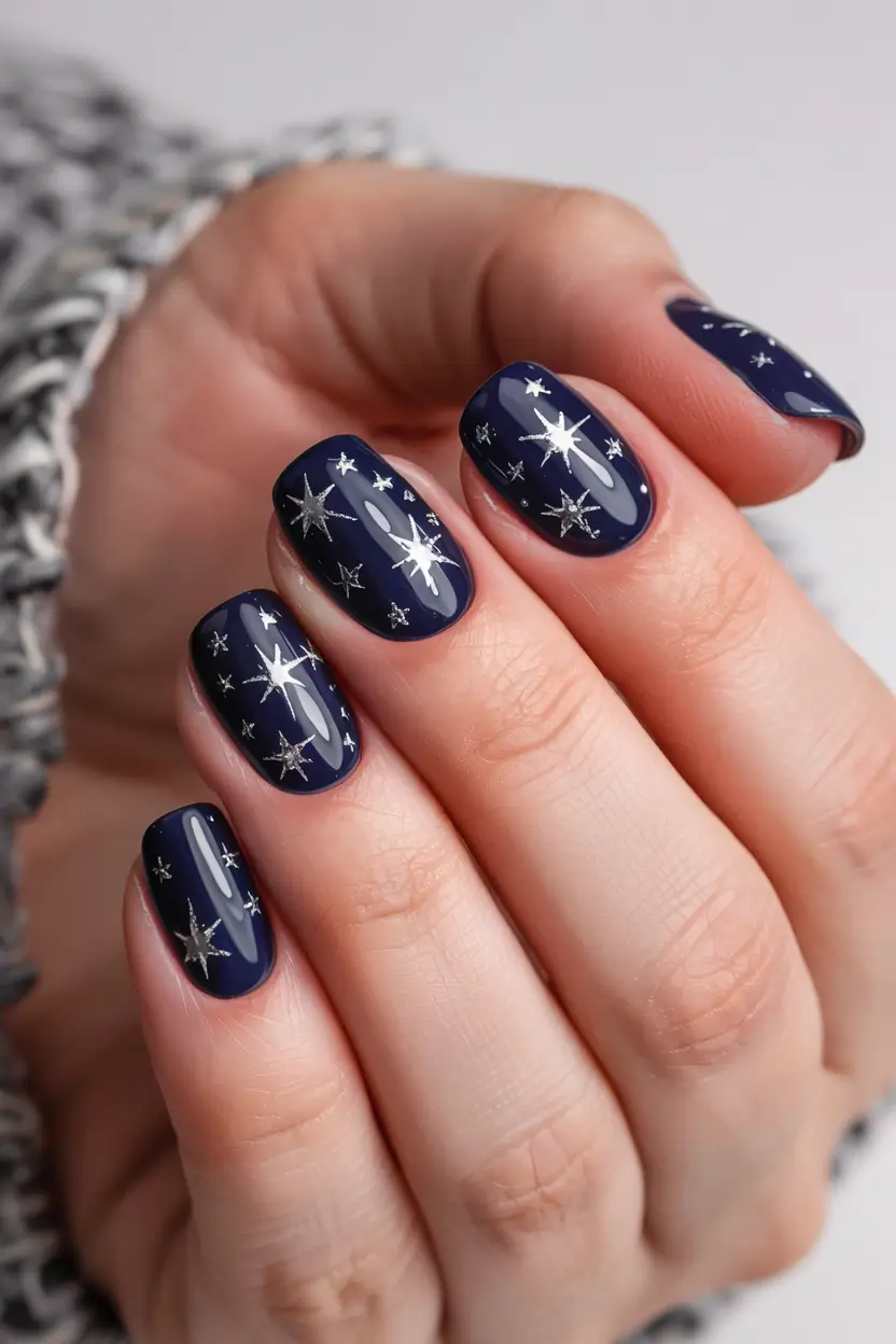 short winter gel nails design and color ideas 2025 2026 Starlit Constellations