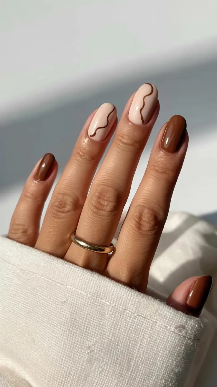 short winter gel nails design and color ideas 2025 2026 Mocha Swirl Elegance