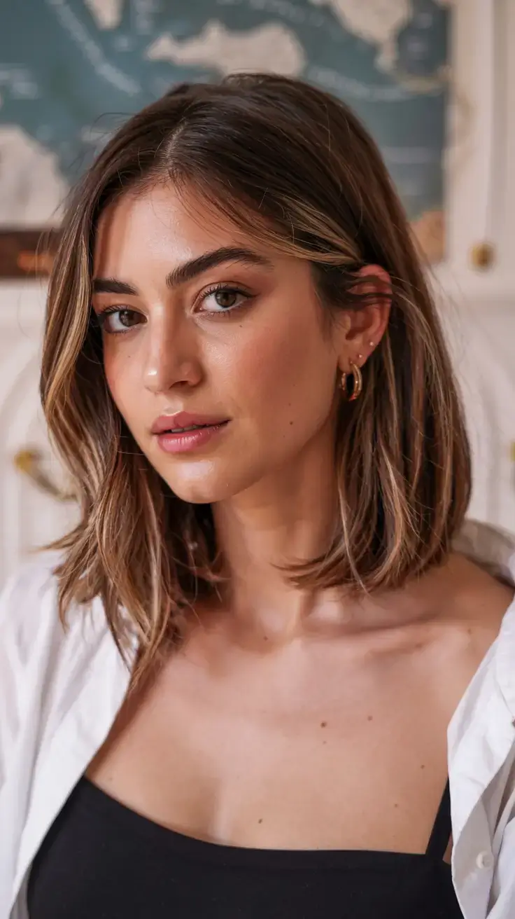 short winter haircuts ideas 2025 2026 Relaxed Shoulder-Length Bob with Subtle Highlights