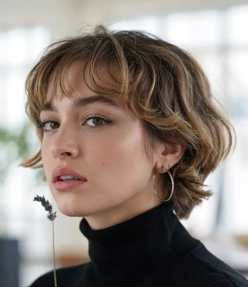 short winter haircuts ideas 2025 2026 French-Inspired Curled Bob with Curtain Fringe