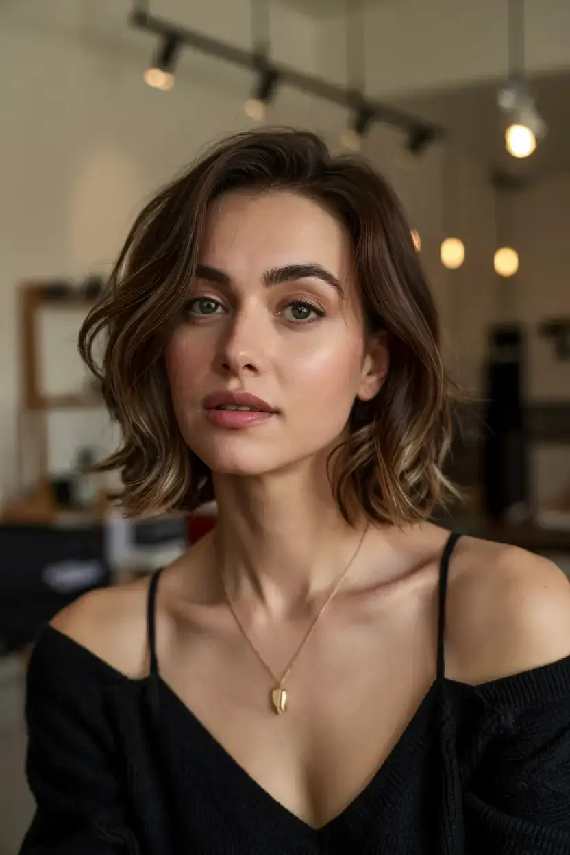 short winter haircuts ideas 2025 2026 Soft Wavy Bob with Understated Balayage