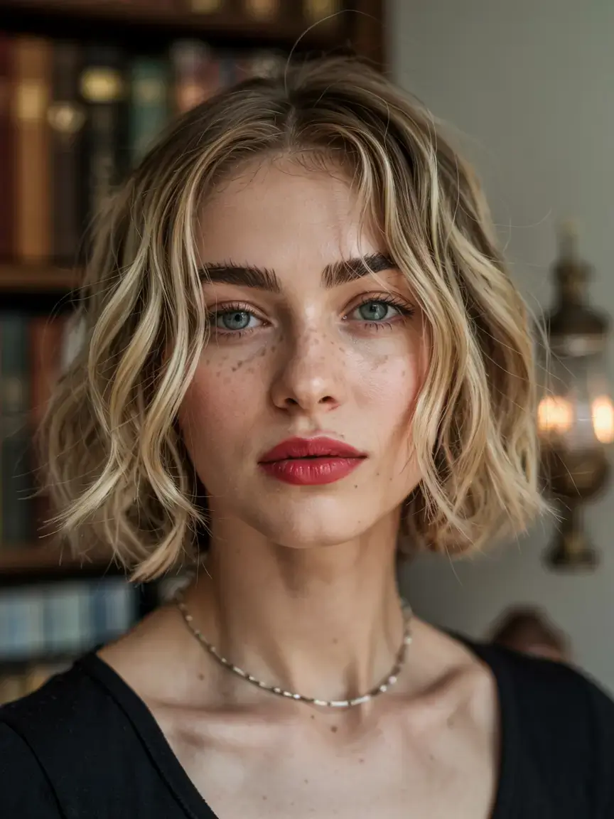 short winter haircuts ideas 2025 2026 Textured Blonde Bob with Effortless Movement