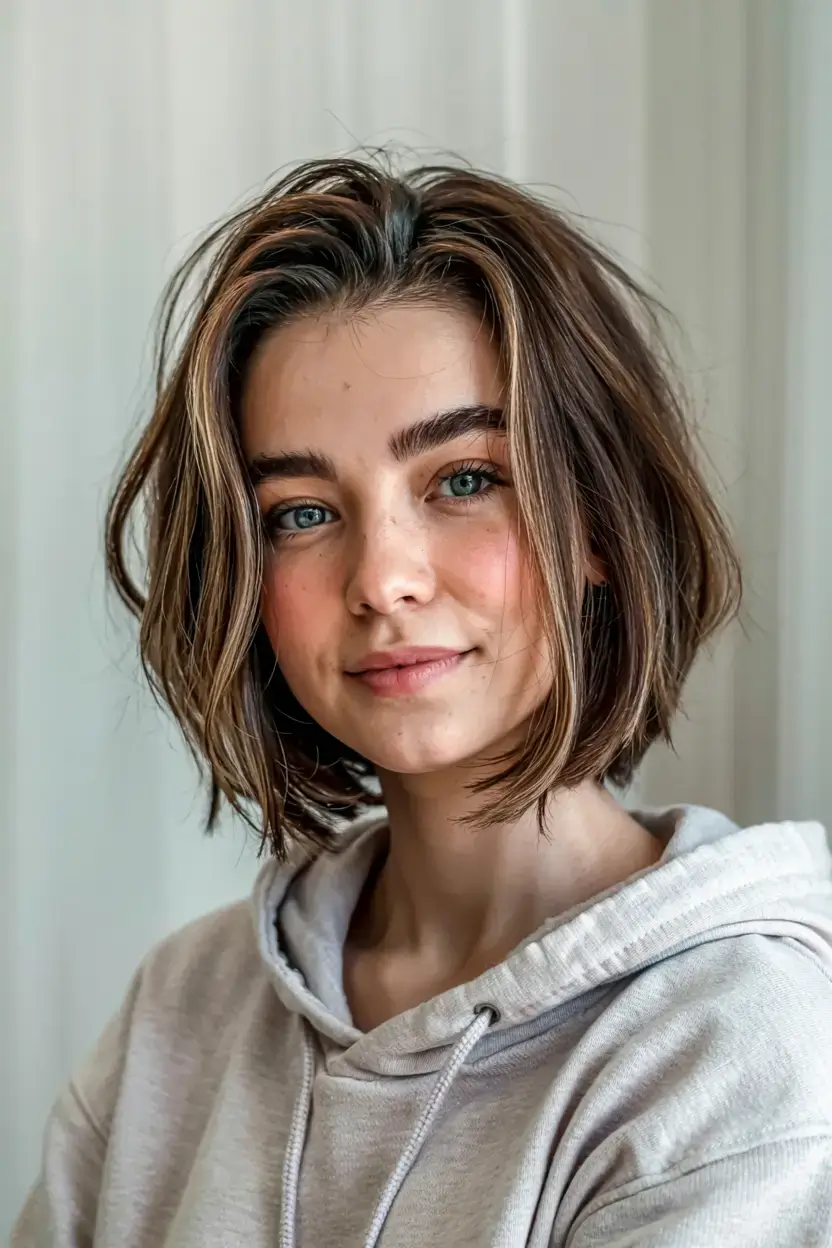 short winter haircuts ideas 2025 2026 Softly Layered Bob with Natural Warmth