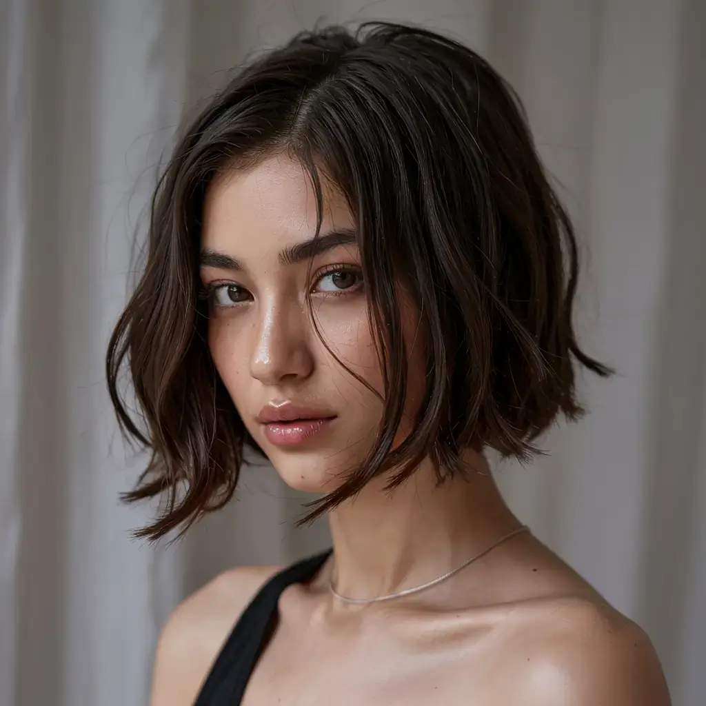 short winter haircuts ideas 2025 2026 Romantic Shag Bob with Subtle Waves