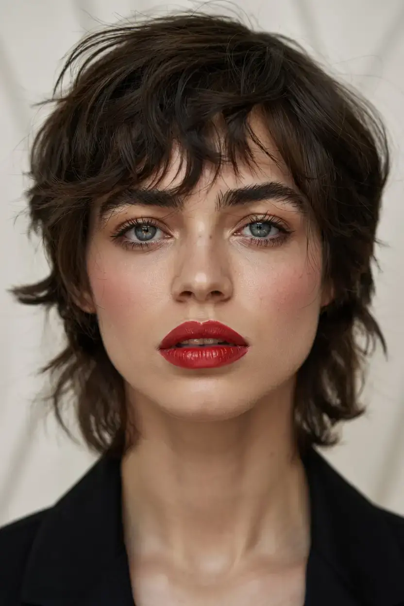 short winter haircuts ideas 2025 2026 Modern Shag Revival with Tousled Bangs