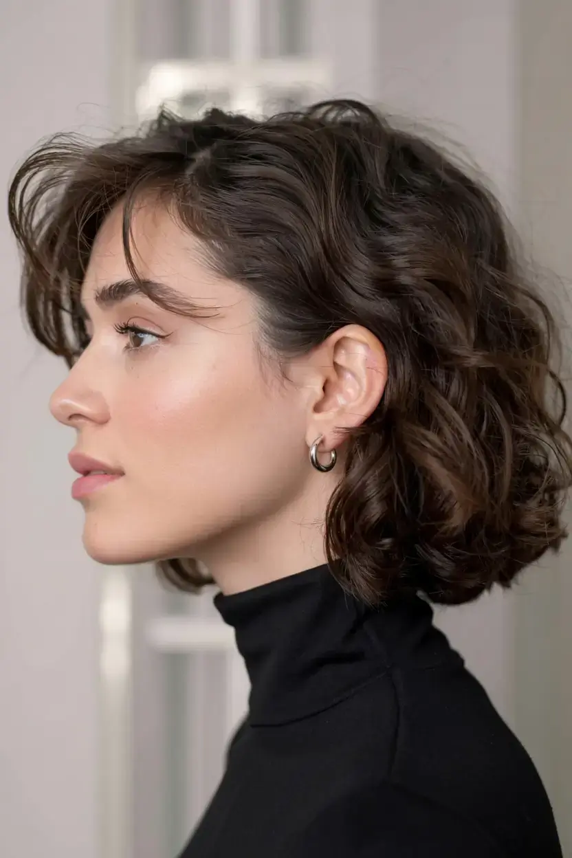 short winter haircuts ideas 2025 2026 Curled French Crop with Gloss Finish