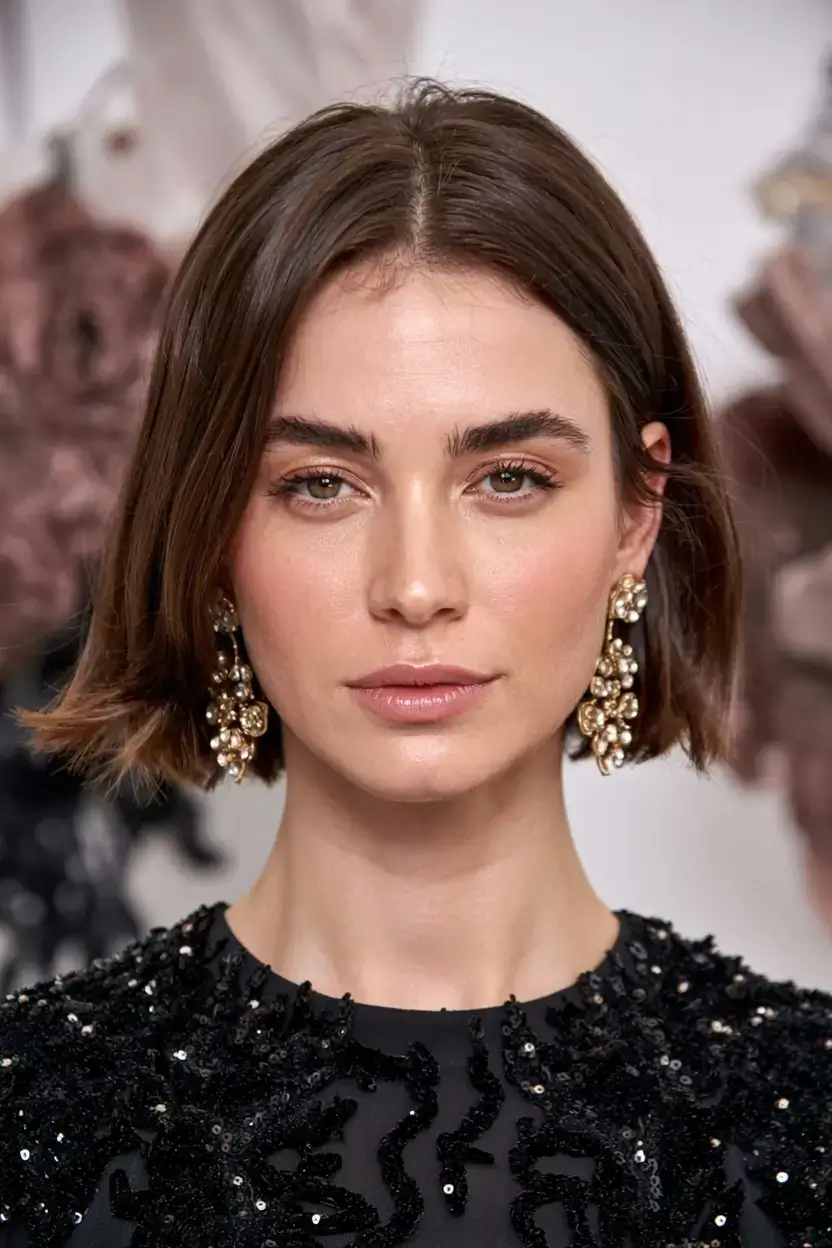 short winter haircuts ideas 2025 2026 Polished Mini Bob with Middle Part