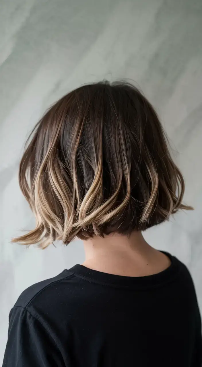 short winter haircuts ideas 2025 2026 Dimensional Brown Bob with Blonde Undercurrent
