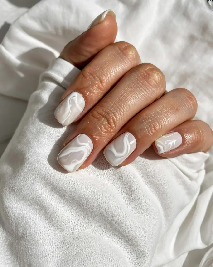 short winter nails ideas 2025 2026 White Marble Chill