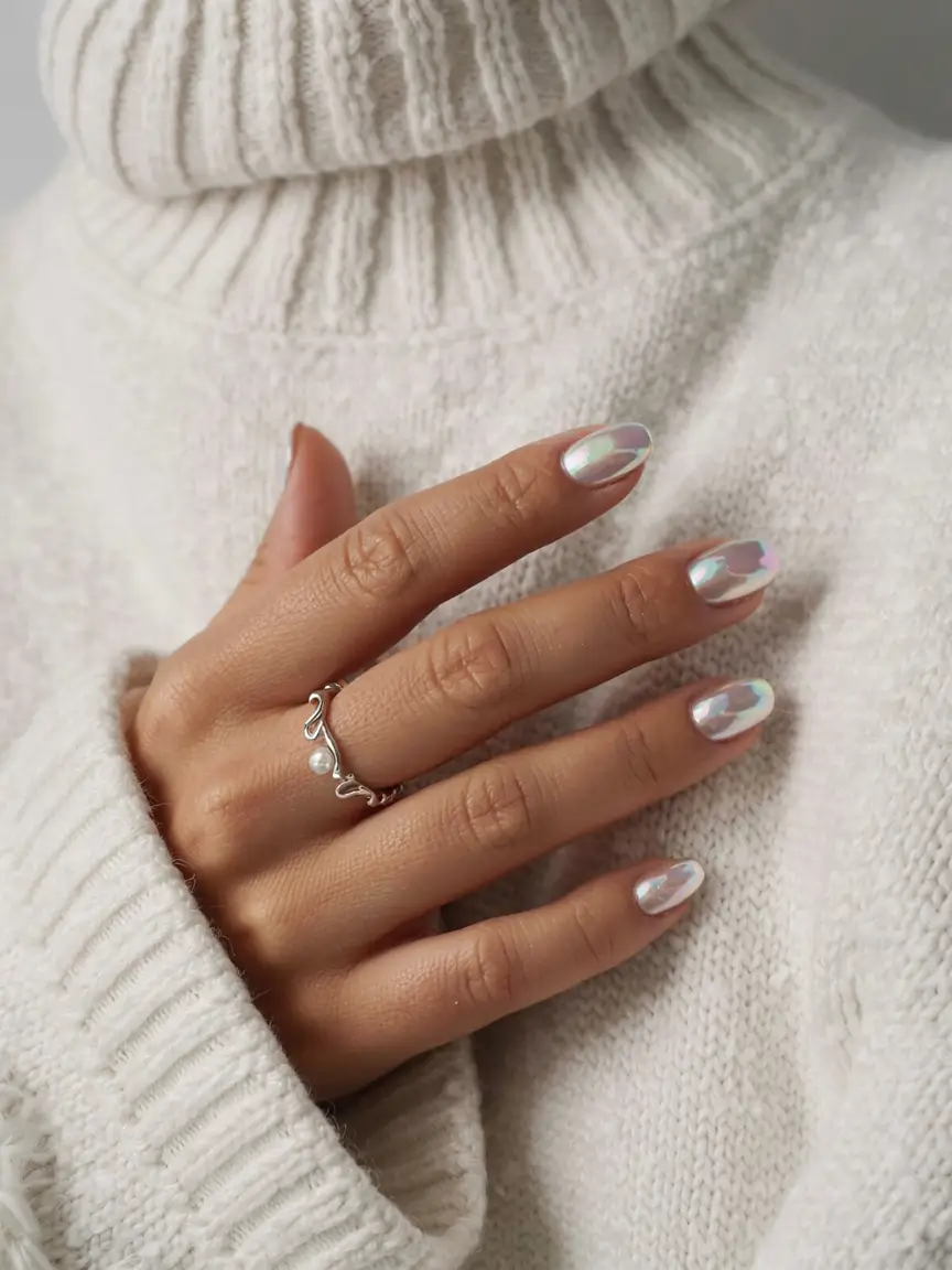 short winter nails ideas 2025 2026 Opalescent Snow