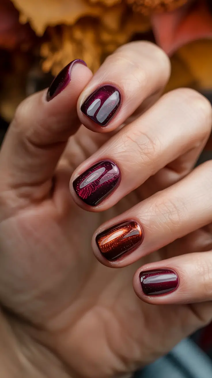 short winter nails ideas 2025 2026 Copper Twilight