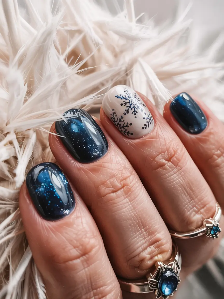 short winter nails ideas 2025 2026 Nordic Night