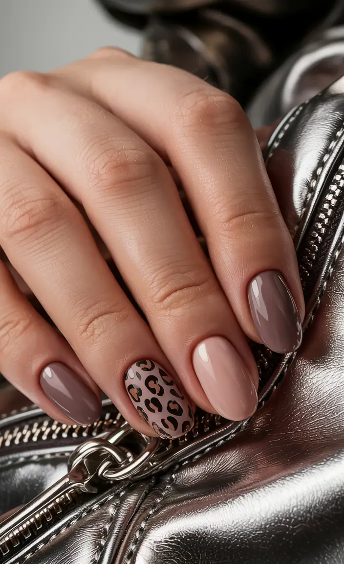 short winter nails ideas 2025 2026 Mocha Leopard
