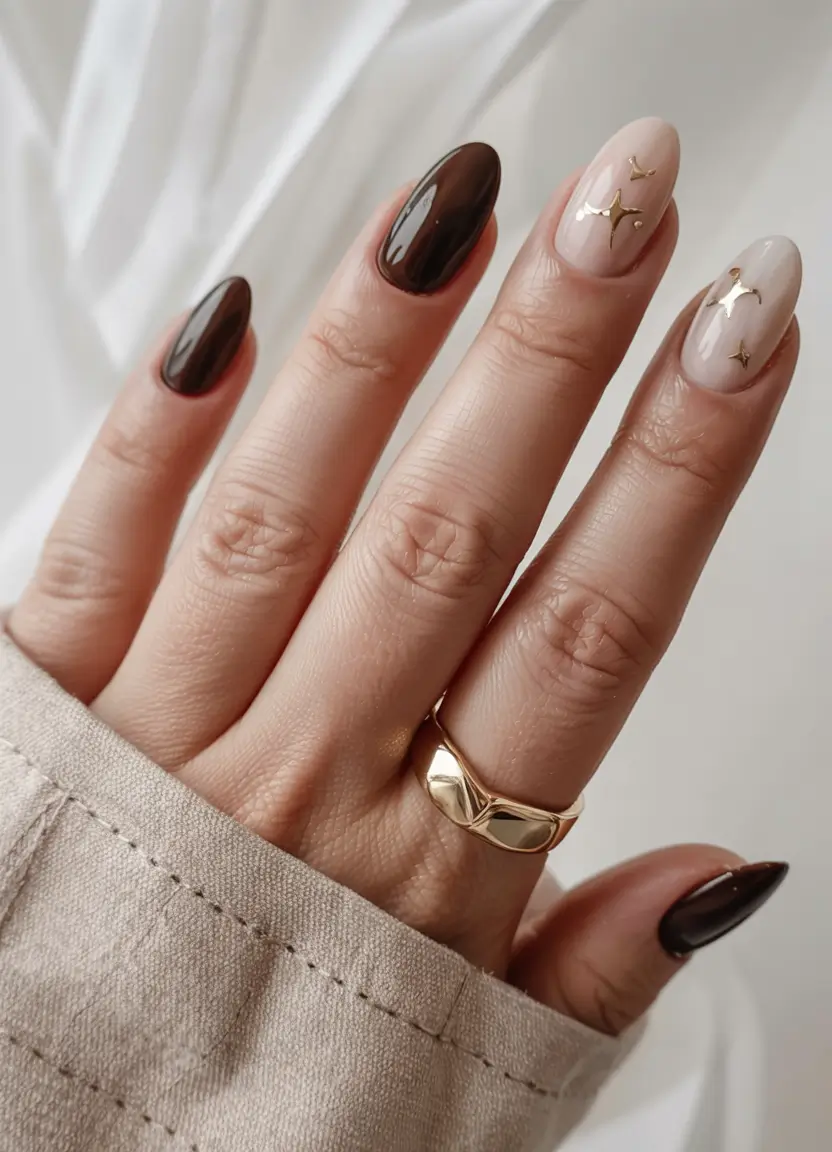short winter nails ideas 2025 2026 Golden Espresso