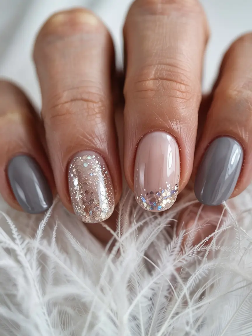 short winter nails ideas 2025 2026 Frosted Feathers